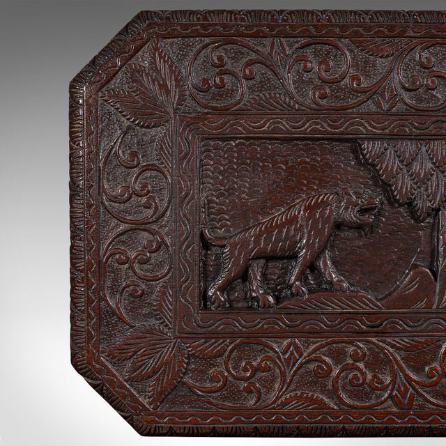 Brown Antique Carved Side Table, Indian, Teak, Lamp, Side, Tray, Occasional, Victorian For Sale - Image 8 of 12