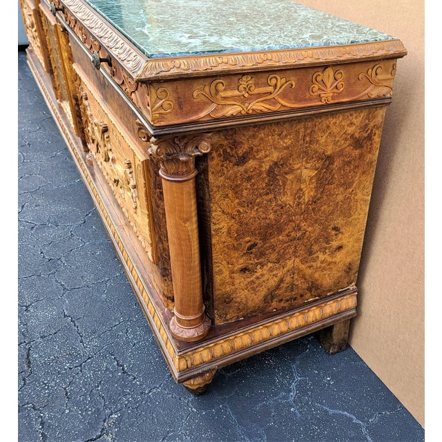 Antique Hand Carved Walnut Italian Empire Credenza Bar Cabinet Sideboard 10 Foot For Sale - Image 10 of 13