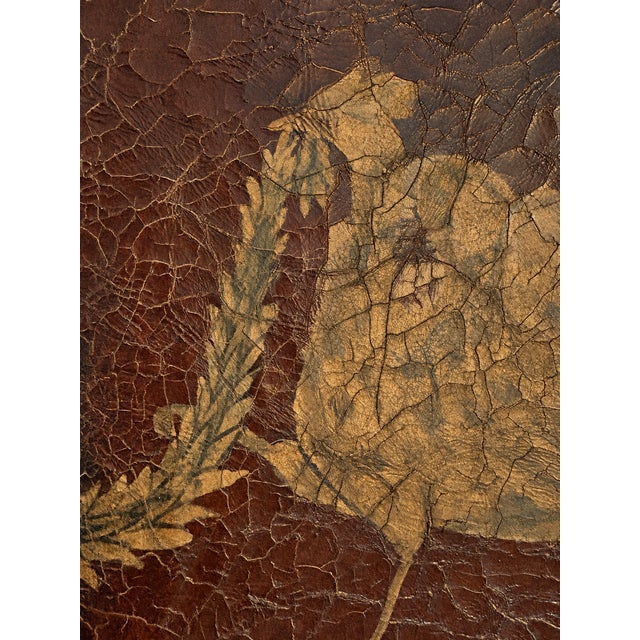 Large Antique Hand-Painted Leather Wall Hanging – Neoclassical Arabesque Motif For Sale - Image 4 of 13