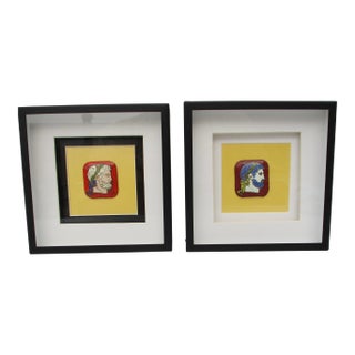 Vintage Floriano Vecchi Enamel Classical Head Paintings - a Pair For Sale