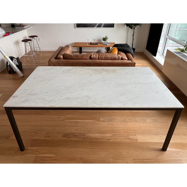 Contemporary Williams Sonoma White Marble Parsons Style Dining Table For Sale - Image 3 of 9