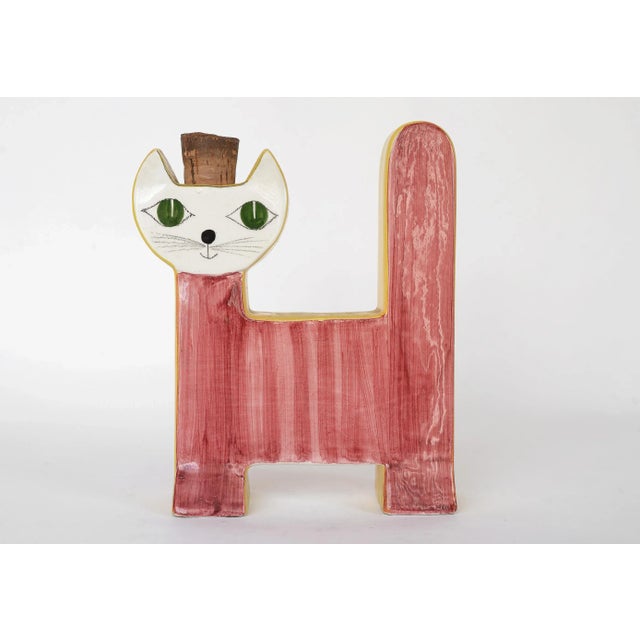 Mid Century Modern Ceramic Cat Sculpture Jar With Cork Stopper For Sale - Image 10 of 10