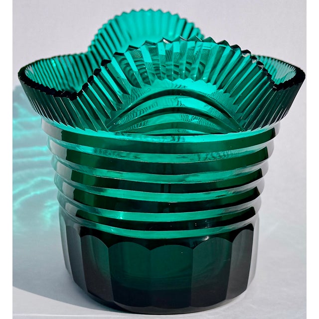 Green French Art Deco Teal Cut Glass Centerpiece Bowl, Circa 1920's For Sale - Image 8 of 16
