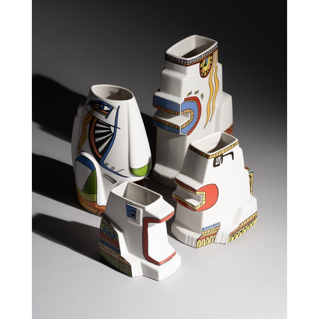 Complete set of four “leones” porcelain vases designed by javier mariscal for rosenthal studio-line. Their stepped forms...