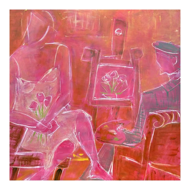 "Artist and Model" by Trixie Pitts Large Abstract Oil Painting For Sale