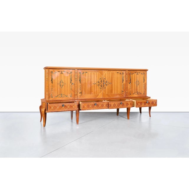 Art Deco Sideboard With Intricate Wood Inlay, Romania, 1940s For Sale In Los Angeles - Image 6 of 12