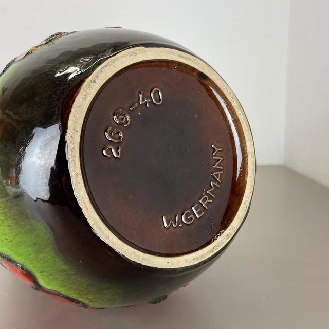 Large Fat Lava Multi-Color Floral Floor Vase attributed to Scheurich, 1970s For Sale - Image 15 of 16