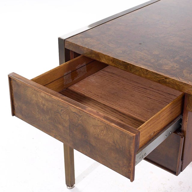 Wood Mastercraft Style Mid Century Burlwood and Brass Executive Desk For Sale - Image 7 of 10