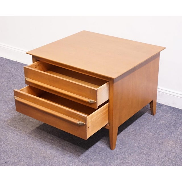 Wood Willett Furniture Solid Hard Rock Maple MCM Mid Century Modern 29" Two Drawer Nightstand For Sale - Image 7 of 12