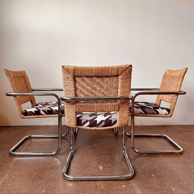 1970s Chromecraft Rattan Chrome and Glass Dinette Set For Sale - Image 5 of 12