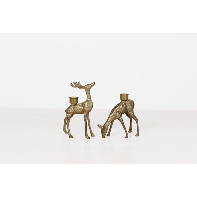 Midcentury Brass Deer Candle Holders, Stag and Doe Pair For Sale - Image 13 of 14