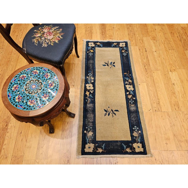 Late 19th Century Late 19th Century Chinese Peking Rug, Hand-Knotted Wool, Tan & Navy, 3' x 5' For Sale - Image 5 of 15