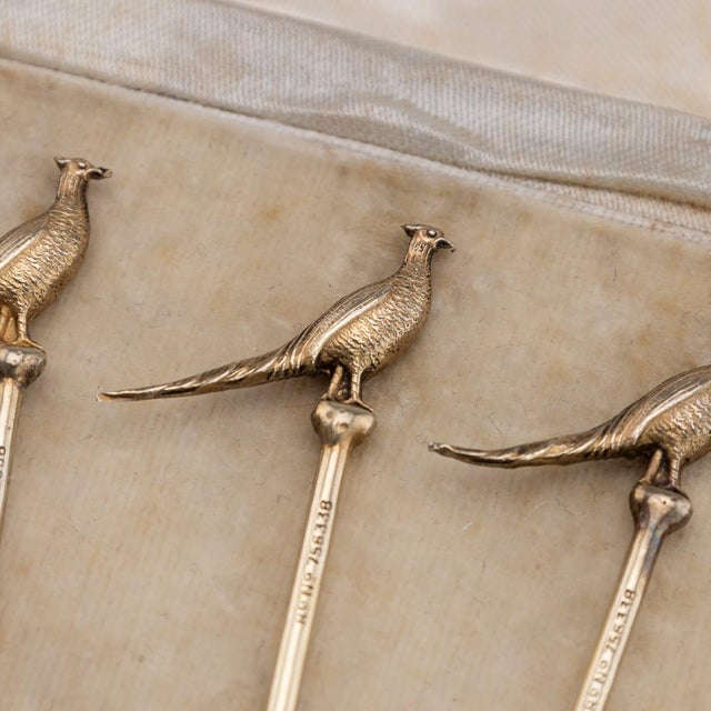 Vintage 20th Century English Silver Pheasant Cocktail Sticks, 1937, Set of 6 For Sale - Image 9 of 16