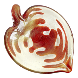 Vintage Murano Ruby Red Heart Veins Heavy Gold Flecks Italian Art Glass Decorative Leaf Shaped Bowl