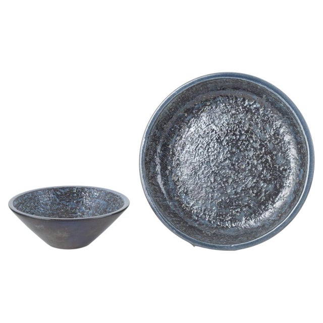 1960s Stoneware Bowls with Dark Blue Glaze by Ingrid Atterberg for Upsala-Ekeby, 1960s, Set of 2 For Sale - Image 5 of 5