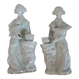 Antique 19th Century Chinese Blanc De Chine Porcelain Figures of Court Ladies as Incense Burners or Candlesticks - a Pair