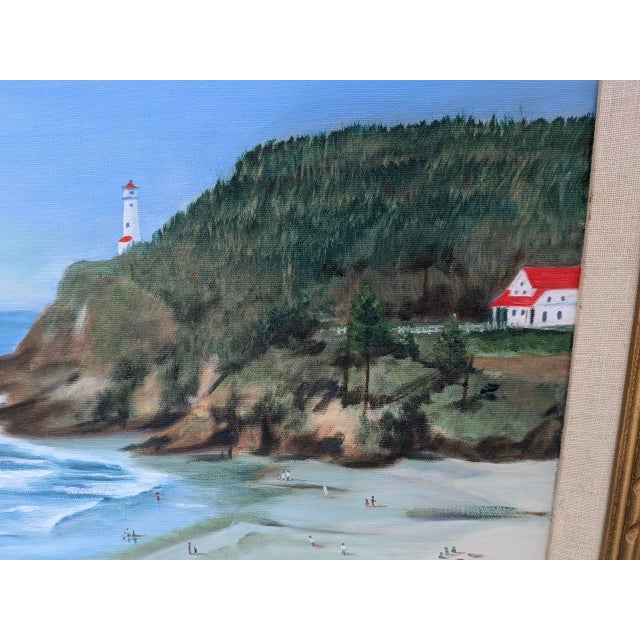 Coastal Vintage Coastal Lighthouse Oil Painting by Estelle M. For Sale - Image 3 of 9