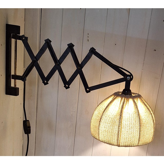Vintage Extendable and Adjustable Wall Lamp with Black Beechwood Frame and Beige Wool Shade, 1970s For Sale - Image 3 of 7