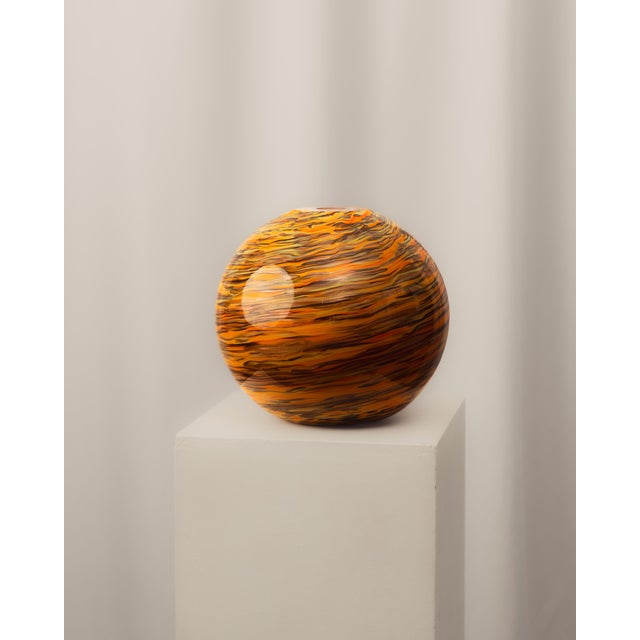 Pair of Murano glass vases by Paolo Crepax. Globular bodies made of blown glass with multicolored marbled decoration. This...