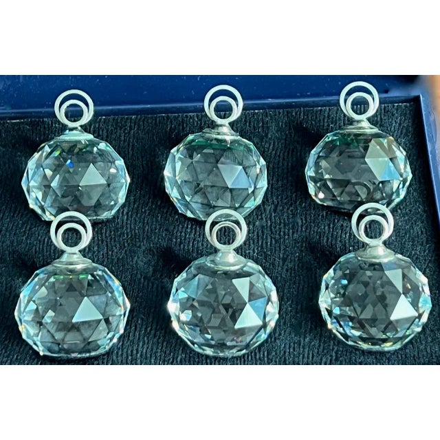 Metal Set of 6 Vintage Austrian Swarovski Cut Crystal Place Card Holders With Original Storage Case For Sale - Image 7 of 12