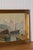 Original mid-century oil on canvas depicting a harbor scene, presented in a giltwood frame.