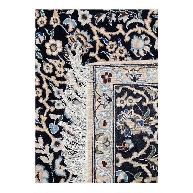 Navy Blue Fine Hand Knotted Silk & Wool Nain Rug For Sale - Image 4 of 5