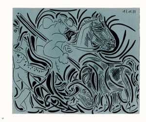 1962 Pablo Picasso Linocut Engraving "Picador Goading Bull (White)"