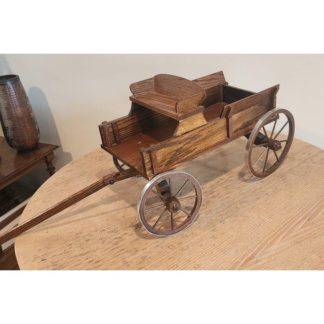 Wood Vintage Hand Crafted Decorative Oak Pull Toy Wagon For Sale - Image 7 of 9