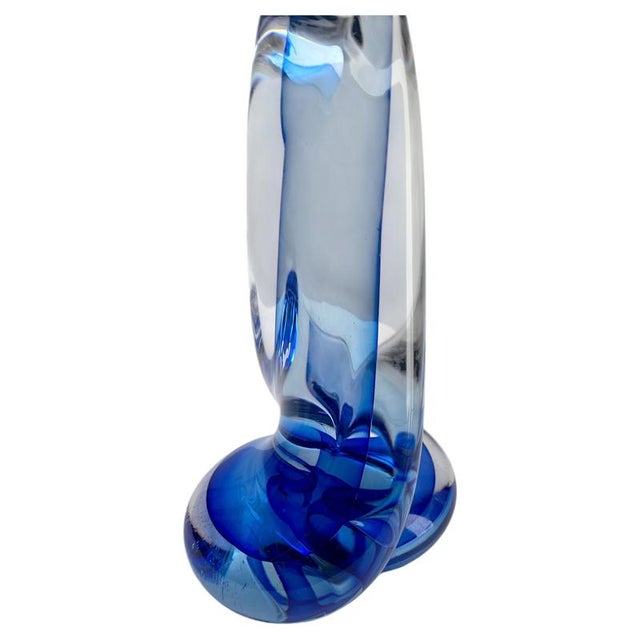 Glass Twisted Cobalt Sommerso Crystal Table Lamp from Val Saint Lambert, 1953 For Sale - Image 7 of 10