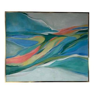 1970’s Vintage Expressionist Abstract Acrylic on Canvas Painting in Gold Aluminum Frame For Sale