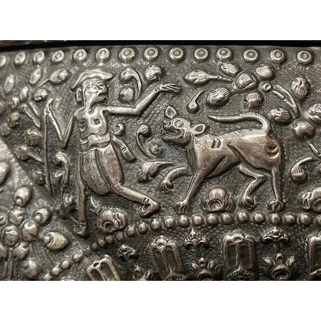 Metal Indonesian Yogya Djokja Bread Basket with Human and Anima Figures, 1890s For Sale - Image 7 of 13