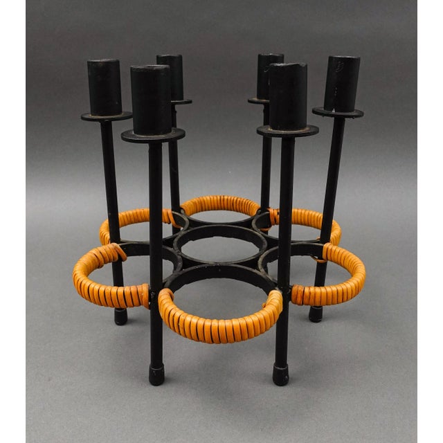 Mid 20th Century Mid 20th Century Arthur Umanoff for Raymor Iron Rattan 6-Light Candle Stick Holder Candelabra For Sale - Image 5 of 8