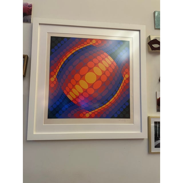 Victor Vasarely, “Planeta” Bold Op Art composition from Vasarely’s Planeta series, built around a central sphere formed by...