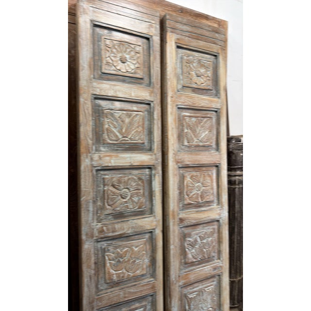 1920s Antique Hand-Carved Floral Wood Door Panels | Pair of Vintage Barn Doors 80x29 For Sale - Image 5 of 8
