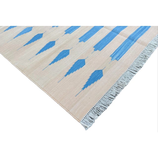 Not Yet Made - Made To Order Handmade Cotton Natural Vegetable Dyed Cream and Sky Blue Striped Rug - 8'x10' For Sale - Image 6 of 11
