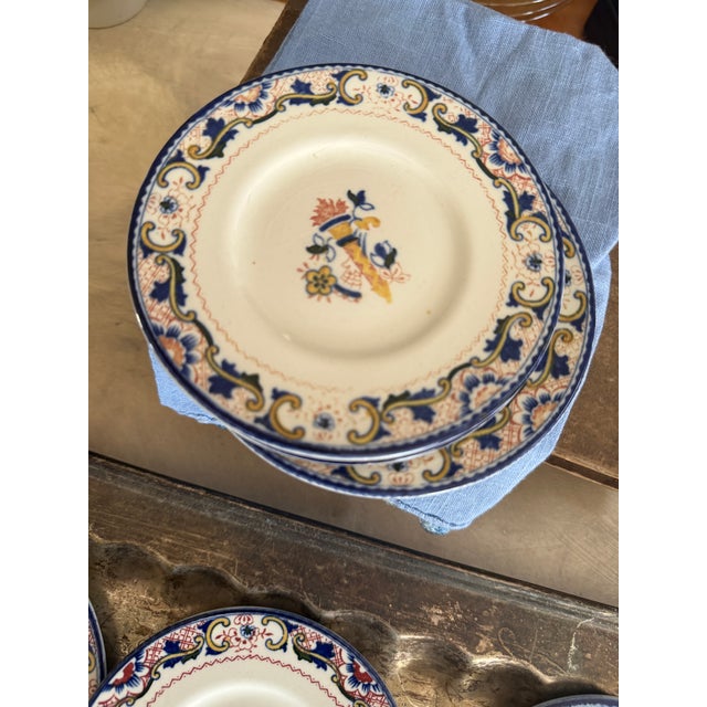 Set of 10 Antique English Side Plates Wood and Sons Blue Red Transferware For Sale In Chicago - Image 6 of 12