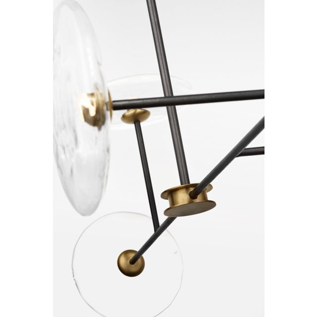 2020s Ian K. Fowler for Visual Comfort Signature Calvino Large Linear Chandelier in Aged Iron & Hand-Rubbed Antique Brass with Clear Glass For Sale - Image 5 of 7