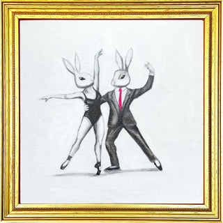 Whimsical Original Oil Painting of Two Bunnies Ballet Dancing by Max and Alma For Sale