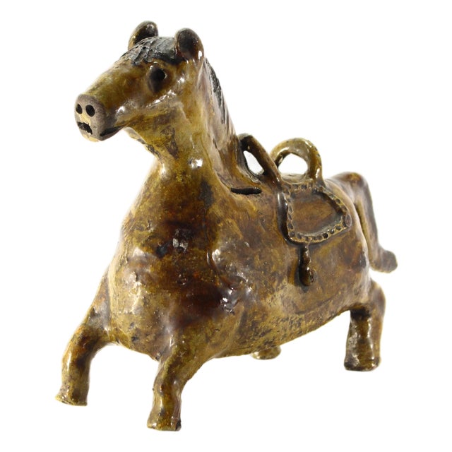 Mid 20th C. Earthenware Ceramic Horse Coin Bank, Mexican Barrio De La Luz For Sale