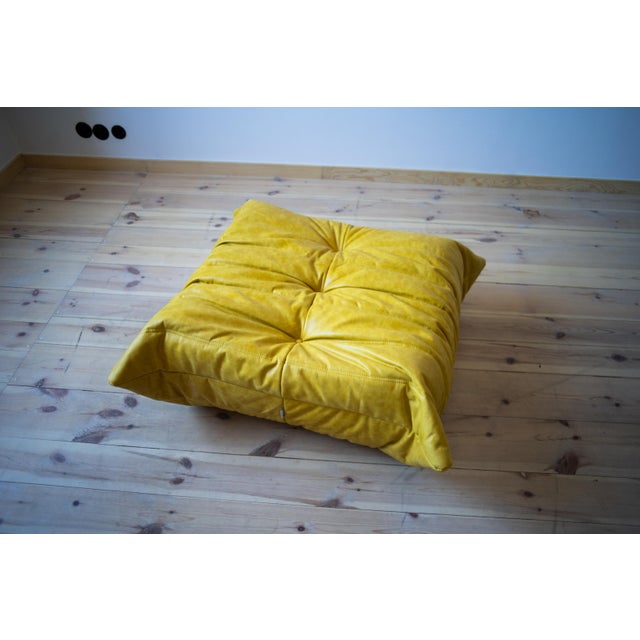 Animal Skin Yellow Dubai Leather Togo Sofa, 1970s, Set of 5 For Sale - Image 7 of 8