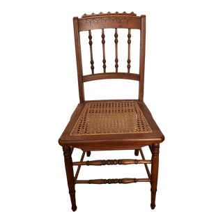Early 1900s Antique Carved Eastlake Victorian Cane Seat Chair For Sale