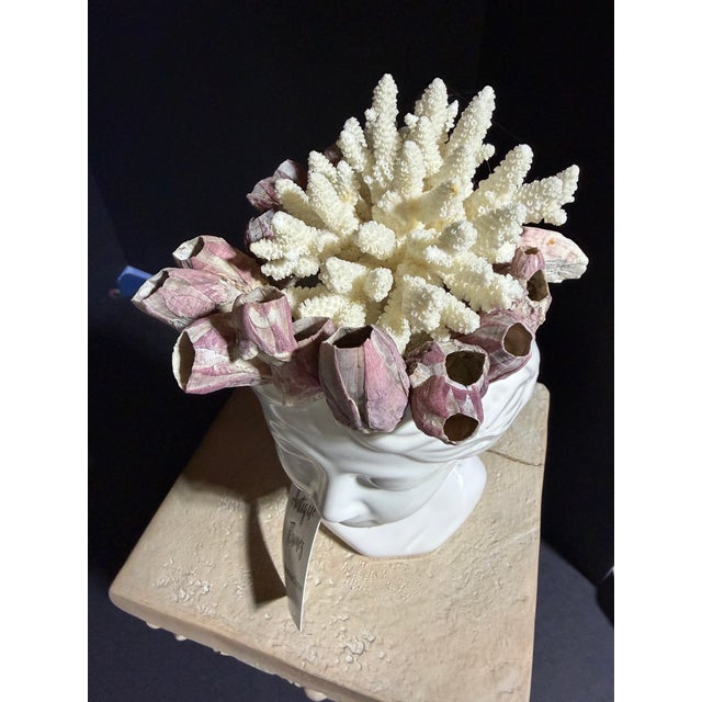 Ceramic Celestial Meets the Sea-Shell Incrusted Head-Coastal Art Sculpture For Sale - Image 7 of 13