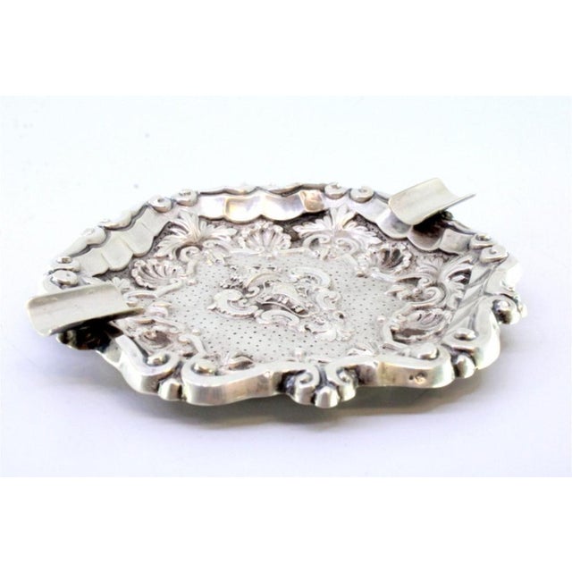 Shell-Shaped Silver Ashtray with Armorial Reliefs and Cigarette Holders For Sale - Image 4 of 7