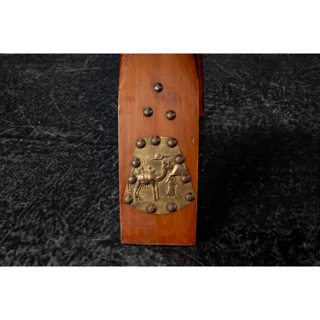 Moroccan Camel Saddle Stool in Stained Wood with Brass and Leather, 1980s For Sale - Image 18 of 18