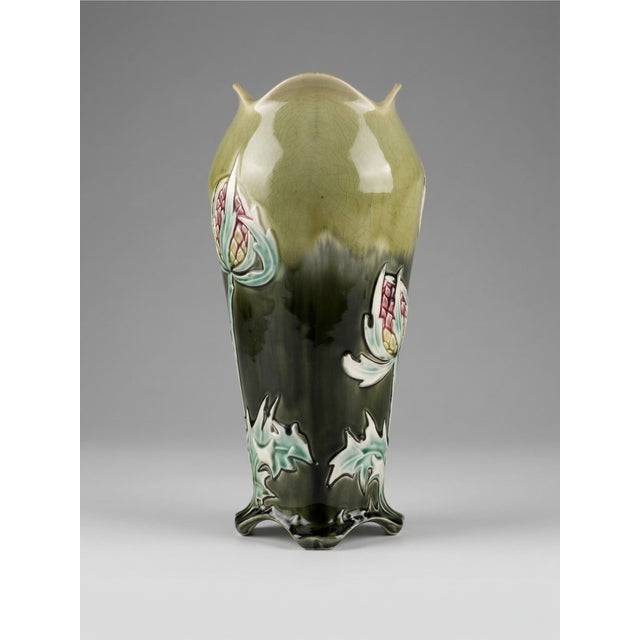 Art Nouveau French Ceramic Vase with Thistle Relief Decor from De Bruyn, 1890s For Sale - Image 3 of 7