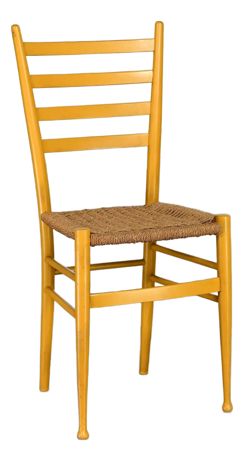 Vintage Italian Gio Ponti Style Yellow Ladderback Side Chair Woven