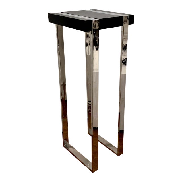 Modern Black Wood and Stainless Steel Pedestal For Sale