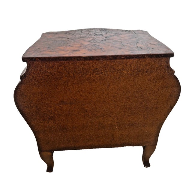 1960s Vintage Petite Venetian Bombe Commode Small Chest of Drawers Burled Walnut For Sale - Image 5 of 11