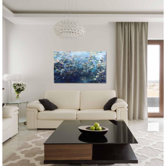 Blue Underwater Poetry - Large Abstract Blue Tone Textural Acrylic Painting on Canvas Original Artwork by Ve Boisvert For Sale - Image 8 of 9