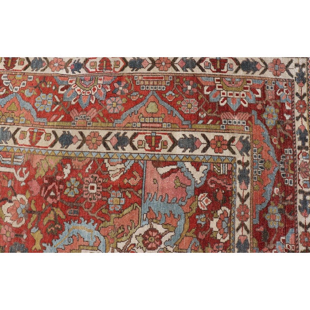 Square Antique Persian Bakhtiari Rug With Red Field and Ivory Medallion For Sale - Image 13 of 16